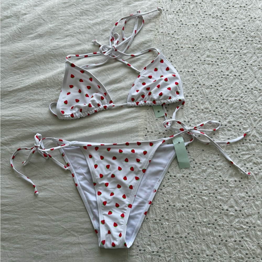 White Bikini with Strawberries Print